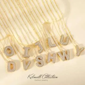 KELMALL Cubic Zirconia Bubble Initial Letter Necklace for Women - Elegant Gold Plated A-Z Alphabet Name Pendant Necklace with Rhinestone - Personalized Gift