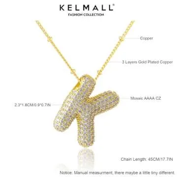 KELMALL Cubic Zirconia Bubble Initial Letter Necklace for Women - Elegant Gold Plated A-Z Alphabet Name Pendant Necklace with Rhinestone - Personalized Gift