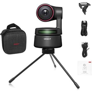 OBSBOT Tiny 4K PTZ Webcam HDR ½.8" Sensor Auto-Focus Dual Microphone AI-Tracking auto-framing Gestu...