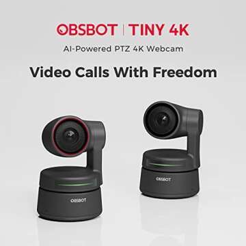 OBSBOT Tiny 4K PTZ Webcam HDR ½.8" Sensor Auto-Focus Dual Microphone AI-Tracking auto-framing Gesture Control for Teaching Live Streaming Video Meeting (4K)