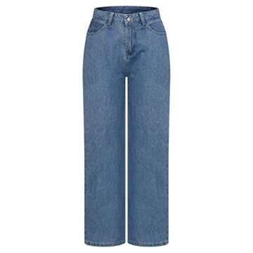 MASZONE High Waisted Jeans for Women Y2K Fashion Baggy Denim Pants Loose Wide Leg Straight Jeans Vintage Streetwear Blue