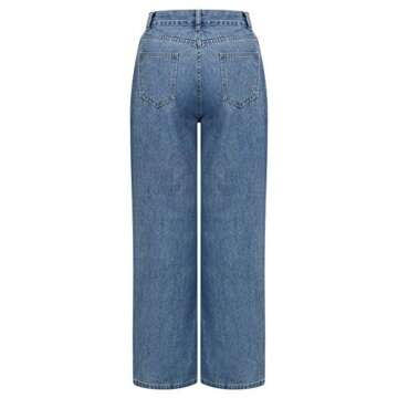 MASZONE High Waisted Jeans for Women Y2K Fashion Baggy Denim Pants Loose Wide Leg Straight Jeans Vintage Streetwear Blue