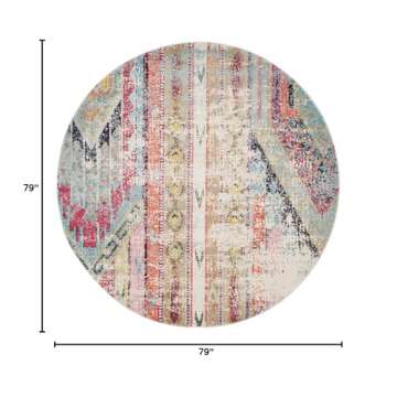 SAFAVIEH Monaco Collection Area Rug - 6'7" Round, Multi, Boho Chic Tribal Distressed Design, Non-She...