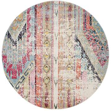 SAFAVIEH Monaco Collection Area Rug - 6'7" Round, Multi, Boho Chic Tribal Distressed Design, Non-Shedding & Easy Care, Ideal for High Traffic Areas in Living Room, Bedroom (MNC222F)