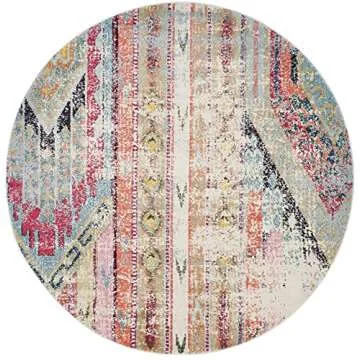 SAFAVIEH Monaco Collection Area Rug - 6'7" Round, Multi, Boho Chic Tribal Distressed Design, Non-Shedding & Easy Care, Ideal for High Traffic Areas in Living Room, Bedroom (MNC222F)