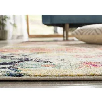 SAFAVIEH Monaco Collection Area Rug - 6'7" Round, Multi, Boho Chic Tribal Distressed Design, Non-Shedding & Easy Care, Ideal for High Traffic Areas in Living Room, Bedroom (MNC222F)