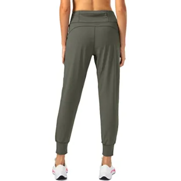 Soothfeel Women's Joggers with Zipper Pockets High Waisted Athletic Workout Yoga Pants Joggers for Women Regular (Army Green, Medium)