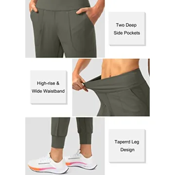 Soothfeel Women's Joggers with Zipper Pockets High Waisted Athletic Workout Yoga Pants Joggers for Women Regular (Army Green, Medium)
