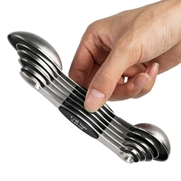 Magnetic Measuring Spoons Set of 6 - Dual Sided Stainless Steel for Precise Measurement