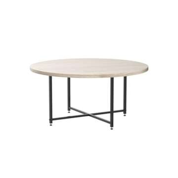 TOYSINTHEBOX Round Coffee Table Modern Coffee Table Sofa Table Tea Table for Living Room, Office Desk, Balcony, Wood Desktop and Metal Legs, Nature, 31.5"