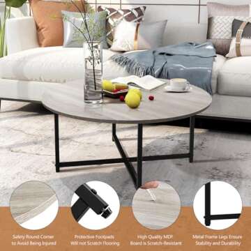 TOYSINTHEBOX Round Coffee Table Modern Coffee Table Sofa Table Tea Table for Living Room, Office Desk, Balcony, Wood Desktop and Metal Legs, Nature, 31.5"