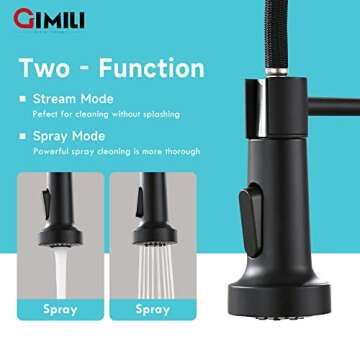 GIMILI Black and Gold Touchless Kitchen Faucet with AC Adapter, Smart Motion Sensor Hands Free Single Handle Kitchen Sink Faucet with Pull Down Sprayer