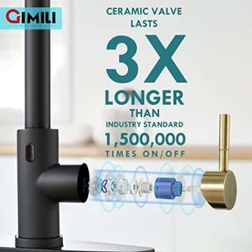 GIMILI Black and Gold Touchless Kitchen Faucet with AC Adapter, Smart Motion Sensor Hands Free Single Handle Kitchen Sink Faucet with Pull Down Sprayer