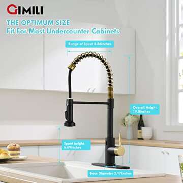 GIMILI Black and Gold Touchless Kitchen Faucet with AC Adapter, Smart Motion Sensor Hands Free Single Handle Kitchen Sink Faucet with Pull Down Sprayer