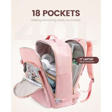 LOVEVOOK Pink Travel Backpack for Women, 17.3 Inch Laptop