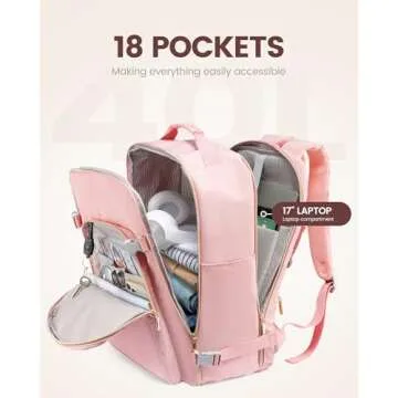LOVEVOOK Pink Travel Backpack for Women, 17.3 Inch Laptop