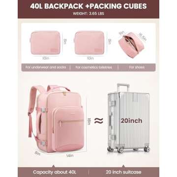 LOVEVOOK Pink Travel Backpack for Women, 17.3 Inch Laptop