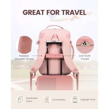 LOVEVOOK Pink Travel Backpack for Women, 17.3 Inch Laptop