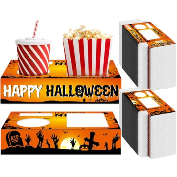 QOUBAI 50Pcs Halloween Movie Night Supplies Snack Trays Movie Theater Snack Boxes Cinema Theme Paper...