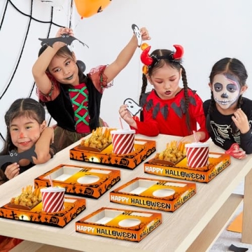 QOUBAI 50Pcs Halloween Movie Night Snack Trays for Parties