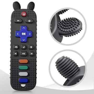 FFTROC TV Remote Control Shape Baby Teething Toys and Phone Shape Teether Toys for Babies 6-12 Months, Sensory Teether Chew Toys for Boys Girls Baby Toddlers Infant - Black