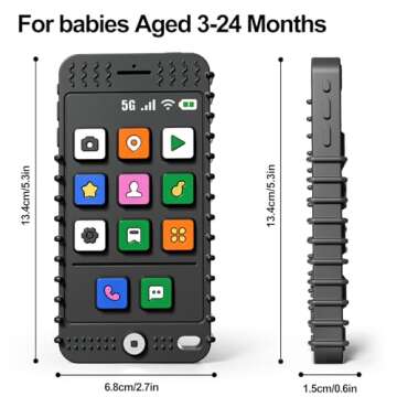 FFTROC TV Remote Control Shape Baby Teething Toys and Phone Shape Teether Toys for Babies 6-12 Months, Sensory Teether Chew Toys for Boys Girls Baby Toddlers Infant - Black