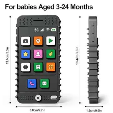 FFTROC TV Remote Control Shape Baby Teething Toys and Phone Shape Teether Toys for Babies 6-12 Months, Sensory Teether Chew Toys for Boys Girls Baby Toddlers Infant - Black