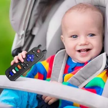 FFTROC TV Remote Control Shape Baby Teething Toys and Phone Shape Teether Toys for Babies 6-12 Months, Sensory Teether Chew Toys for Boys Girls Baby Toddlers Infant - Black