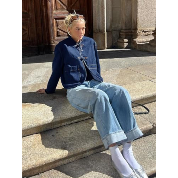 Cicy Bell Womens Lightweight Cropped Denim Jacket