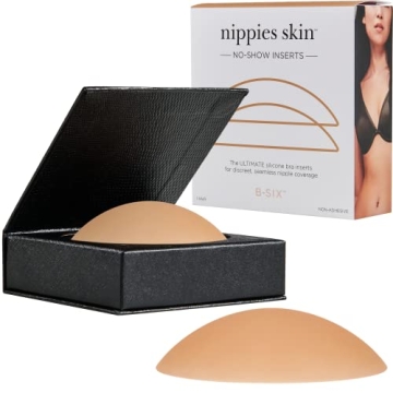 Nippies Non-Adhesive Bra Liner Nipple Covers for Women – Reusable Silicone No-Show Inserts Bra Pad Enhancements with Travel Box - Caramel