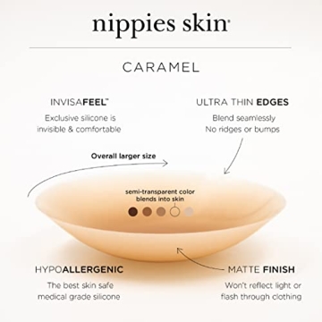 Nippies Non-Adhesive Bra Liner Nipple Covers for Women – Reusable Silicone No-Show Inserts Bra Pad Enhancements with Travel Box - Caramel