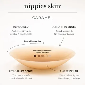 Nippies Non-Adhesive Bra Liner Nipple Covers for Women – Reusable Silicone No-Show Inserts Bra Pad Enhancements with Travel Box - Caramel
