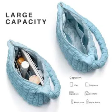 Vulkitty Puffer Tote Bag for Women Lightweight Quilted Padding Shoulder Bag Adjustble Shoulder Strap for Crossbody Bag,Blue