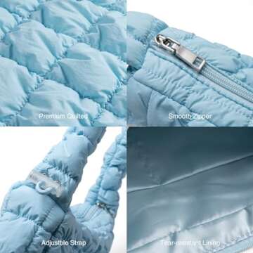 Vulkitty Puffer Tote Bag for Women Lightweight Quilted Padding Shoulder Bag Adjustble Shoulder Strap for Crossbody Bag,Blue