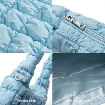 Vulkitty Puffer Tote Bag for Women Lightweight Quilted Padding Shoulder Bag Adjustble Shoulder Strap for Crossbody Bag,Blue