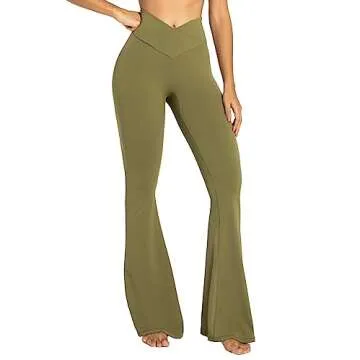 Sunzel Flare Leggings, Crossover Yoga Pants with Tummy Control, High Waisted and Wide Leg, No Front Seam Martini Olive X-Large 30" Inseam