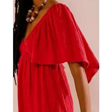 Acesulu Women's Summer Romper V Neck Backless Flutter Sleeve