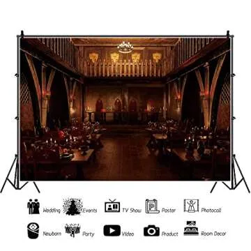 Yeele 9x6ft Medieval Tavern Backdrop for Photography Rustic Eatery Wood Building Tables Chairs Wild Cowboy Theme Party Background Portrait Photo Shoot Props Western Party Decorations Photo Backdrop