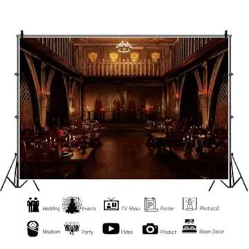 Yeele 9x6ft Medieval Tavern Backdrop for Photography Rustic Eatery Wood Building Tables Chairs Wild Cowboy Theme Party Background Portrait Photo Shoot Props Western Party Decorations Photo Backdrop