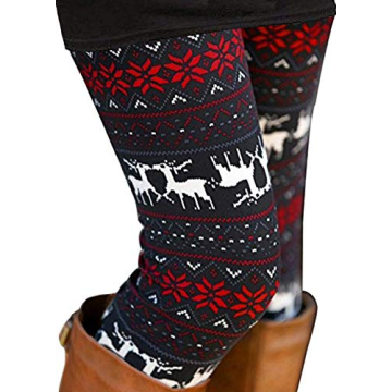Soft Christmas Reindeer Stripe Leggings for Women