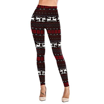 Soft Christmas Reindeer Stripe Leggings for Women