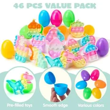 JOYIN 46 Pcs Pre Filled Eggs with Pop Keychains for Easter Fun