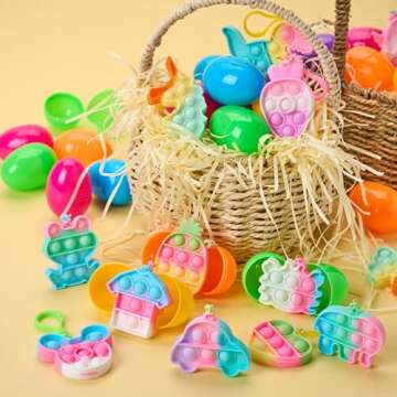 JOYIN 46 Pcs Pre Filled Eggs with Pop Keychains for Easter Fun