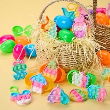 JOYIN 46 Pcs Pre Filled Eggs with Pop Keychains for Easter Fun