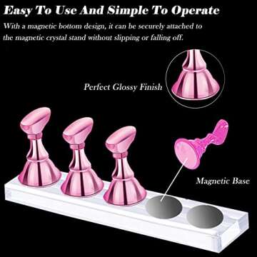 2 Sets Acrylic Nail Display Stand,Magnetic Nail Tip Practice Holders,Training Fingernail,Nail Art Stands For Salon Home,Nail Holder For Painting Nails,Manicure Tools (Metal Pink)