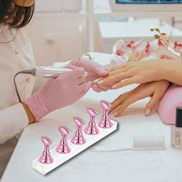 2 Sets Acrylic Nail Display Stand,Magnetic Nail Tip Practice Holders,Training Fingernail,Nail Art Stands For Salon Home,Nail Holder For Painting Nails,Manicure Tools (Metal Pink)