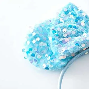 PAITTY Pearl Mouse Ears Bow Headbands for Girls Kids Sparkle Hair Band Ear Headband Party Princess Trip Cosplay Costume Decor (Blue Sequin)