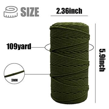 SUNTQ Macrame Cord 4-Strand Twisted (3mmx328feet) Cotton Rope for Handmade Plant Hanger, Wall Hangin...