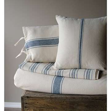 Grain Sack Stripe Colonial Blue and Cream 18" x 18" Pillow Cover by Raghu