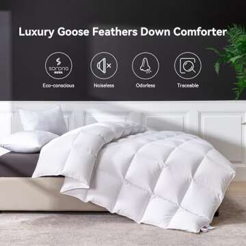 LESNNCIER Luxury Goose Feathers Down Comforter King Size, 750 FP Fluffy All Season Duvet Insert King...